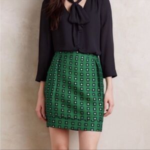 HD in Paris Anthropologie green floral garden glimmer skirt 10